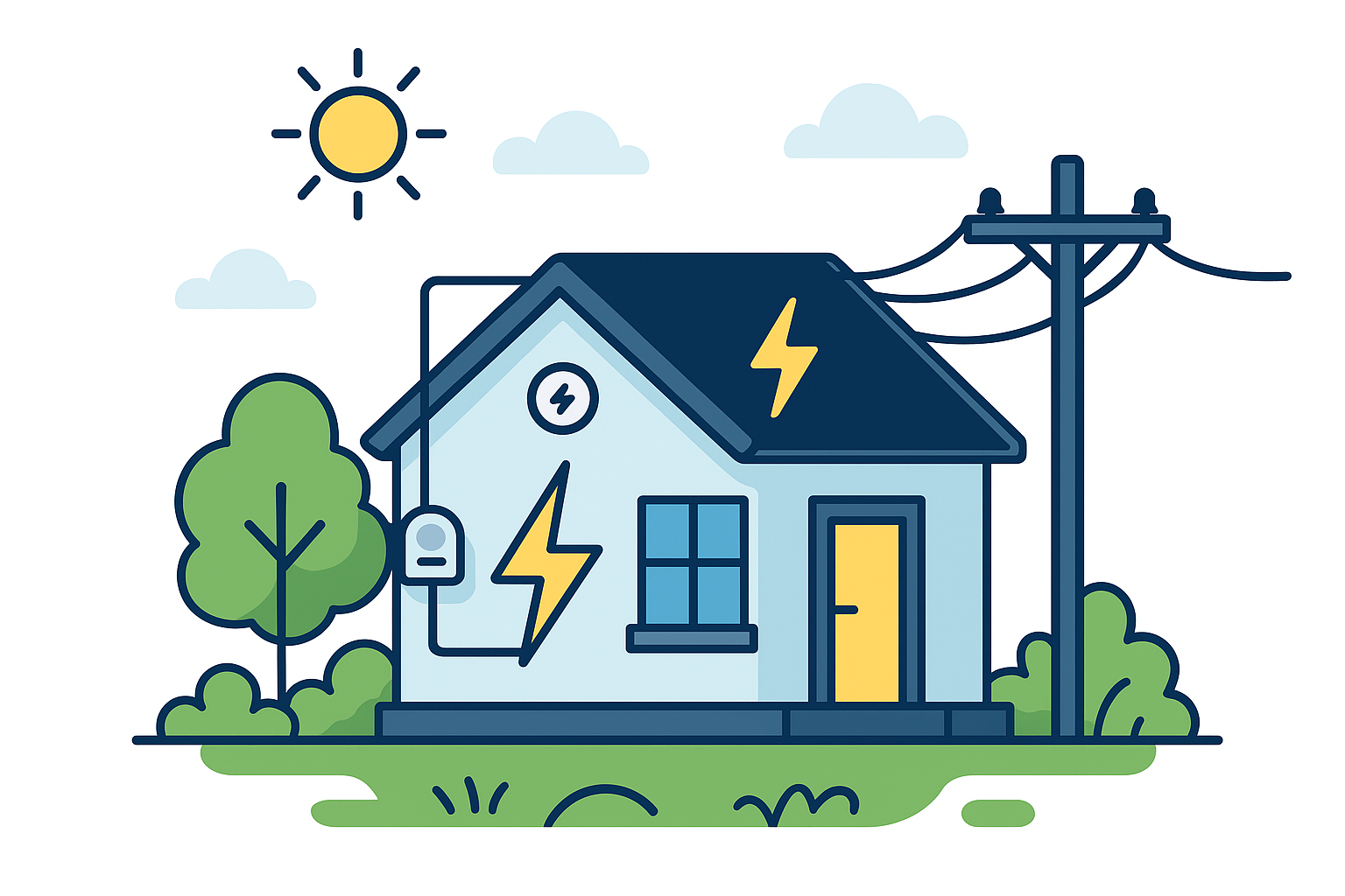 Ilustración de vivienda y red eléctrica